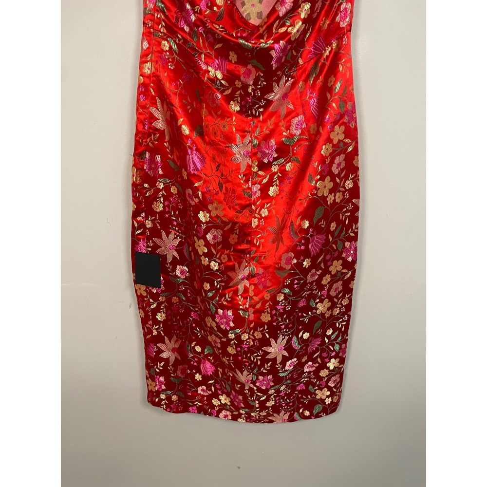 Lulus Make a Move Red Satin Floral Jacquard Strapless Midi Dress Size Large NWT - Picture 9 of 14